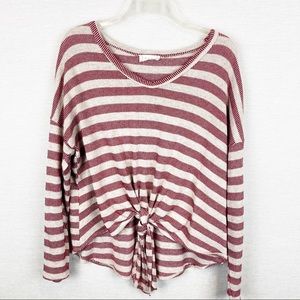ALTAR'D STATE Burgundy/Tan Striped Tie Sweater